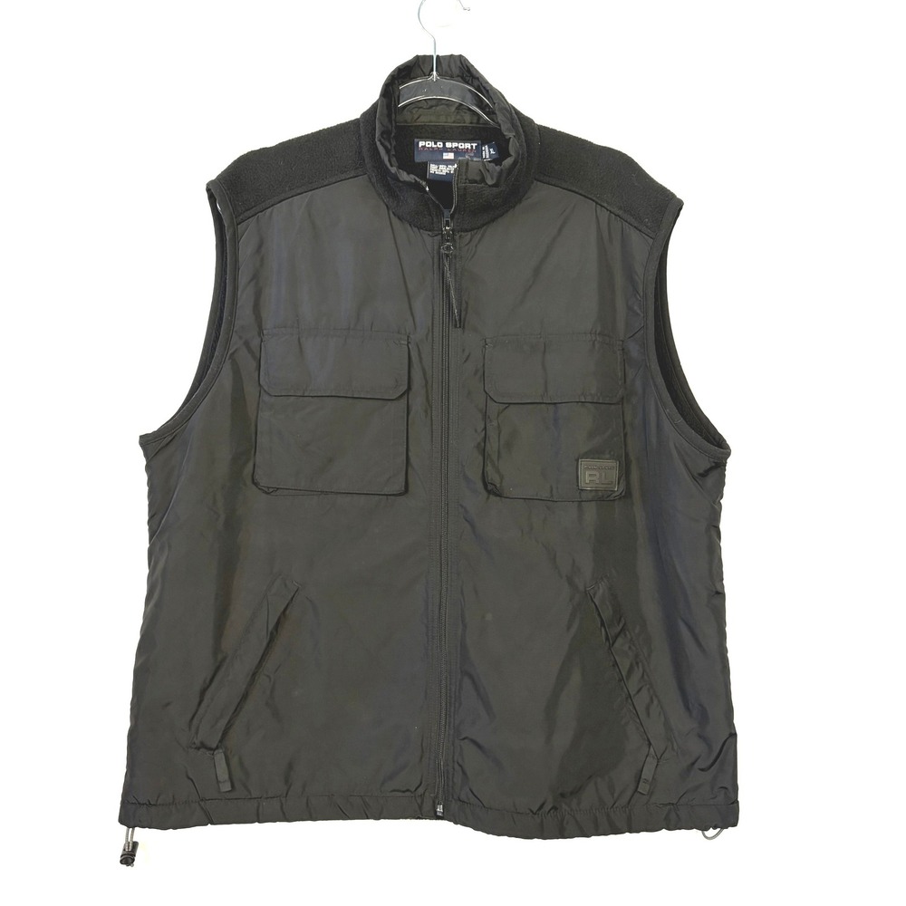 Vintage Polo Sport Ralph Lauren Mens XL Black Fleece Nylon Hybrid Vest Y2K